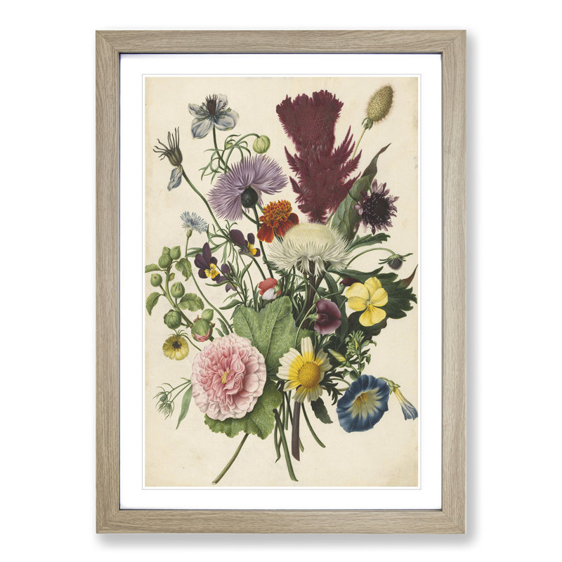 Flowers by Herman Henstenburgh - Picture Frame Graphic Art, Oak Framed, 90cm H x 65cm W x 2cm D