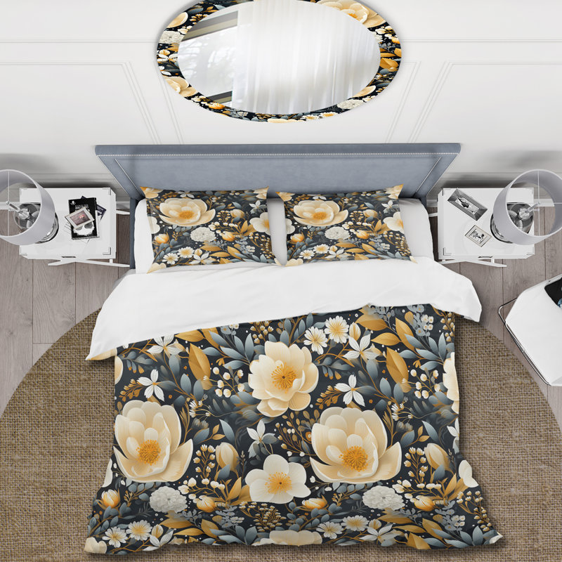 Magnifique ensemble de housse de couette floral Magnolia Blooms IV, Housse de couette pour grand lit et 2 taies décor