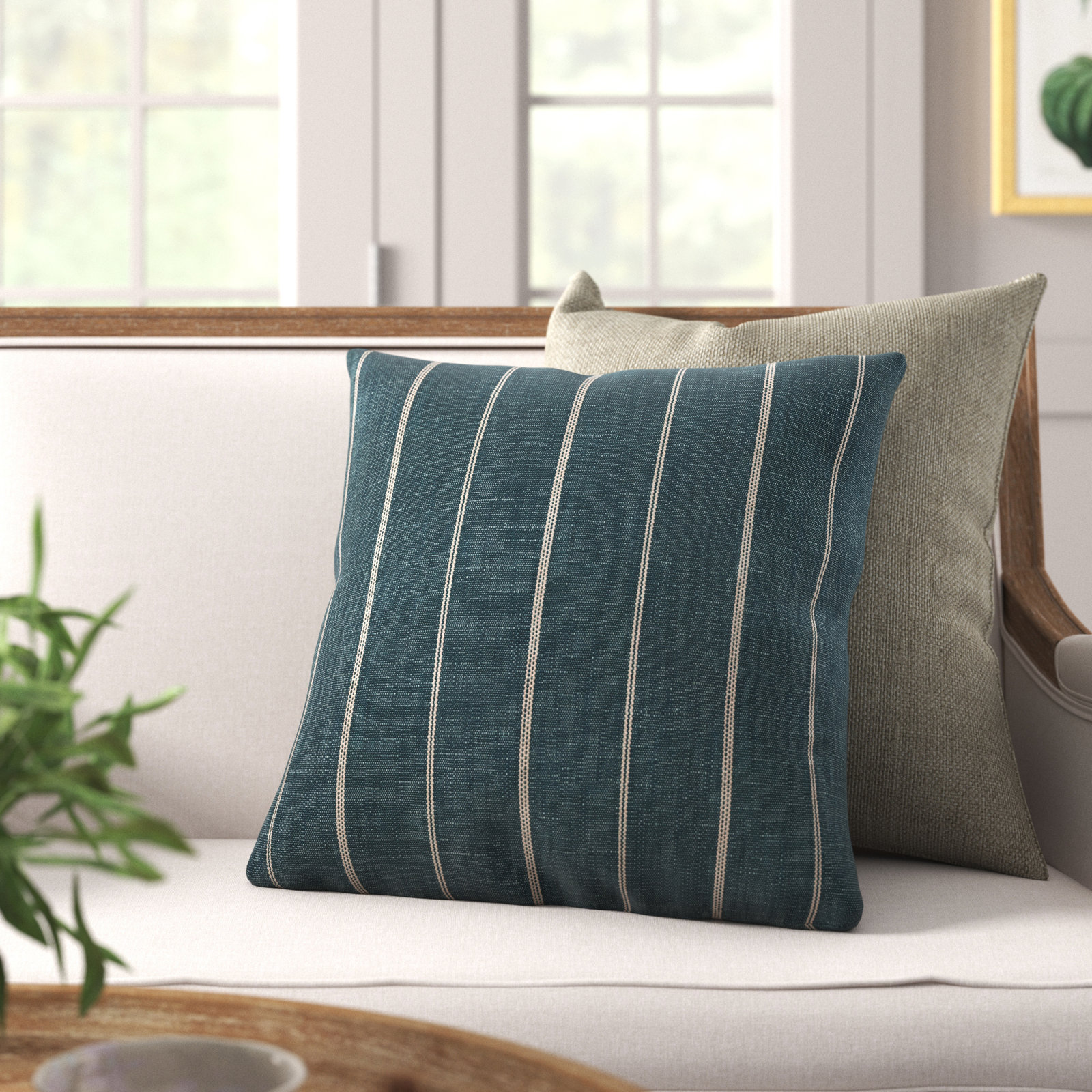 Clara Pillow Cover, 22" x 22", Feathers, Blue