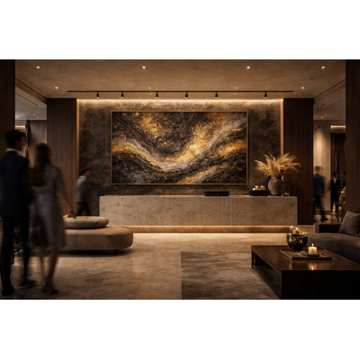 Gilded Faultline Framed Canvas Wall Art by Kasian Art Studio - Black Frame