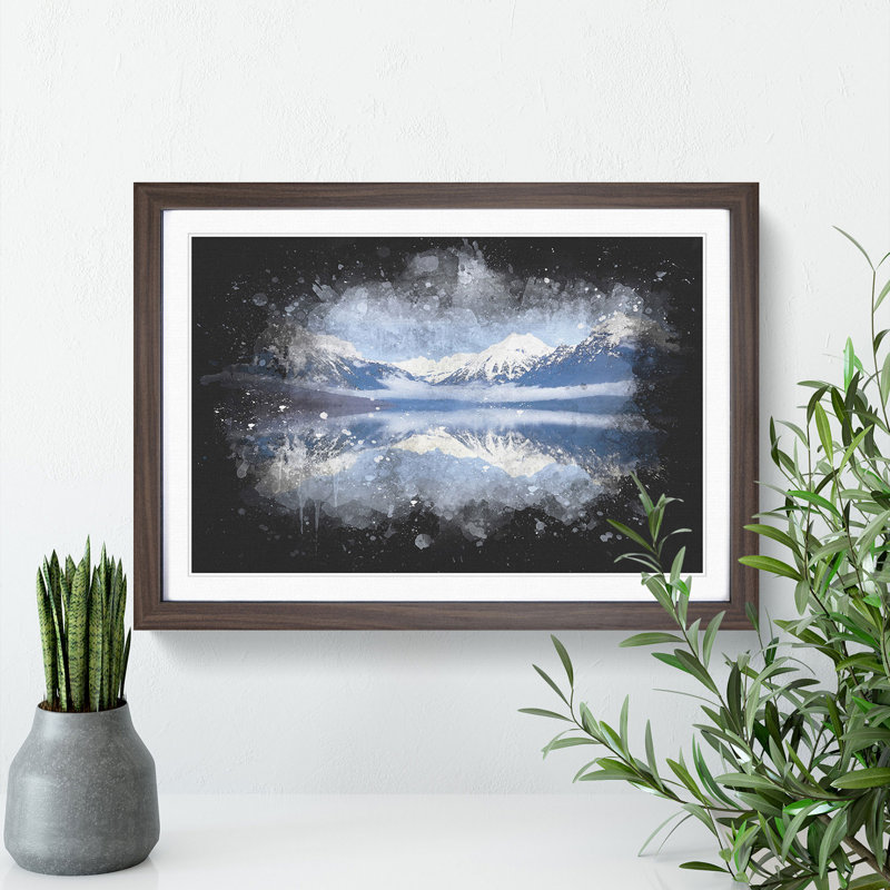 Lake Mcdonald In Montana Paint Splash - Picture Frame Graphic Art, 24cm H x 33cm W x 2cm D, Walnut Framed