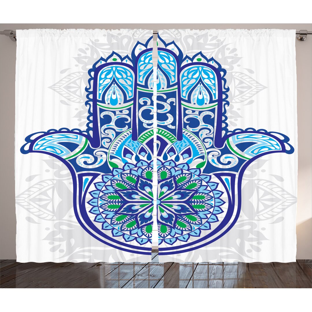 Rustikaler Vorhang, Eastern Floral, Hamsa, Blau Türkis Weiß