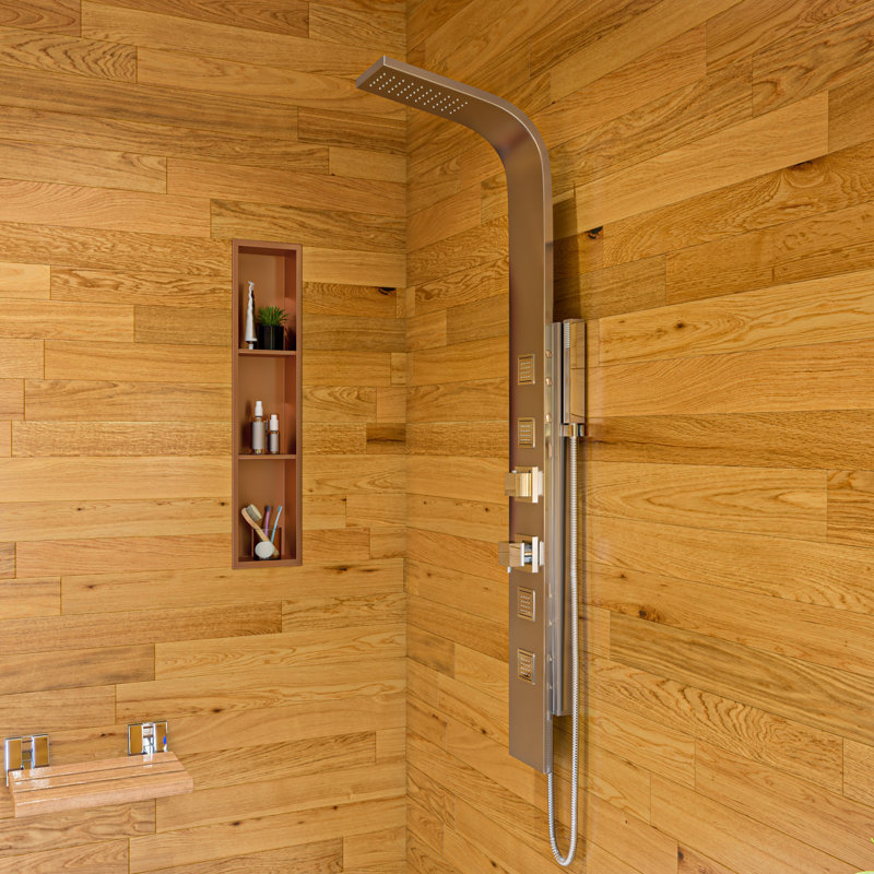 Étagère de douche verticale en acier inoxydable à triple niche, PVD en cuivre brossé