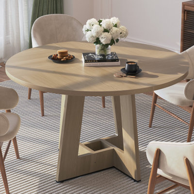 Farmhouse 47'' Round Dining Table for 4 - 6 people, Mid-Century Wooden Rustic Dinner Table For Home, Kitchen, Dining Room, Living Room