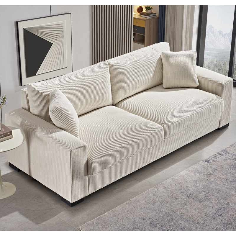 Keryis 89'' Corduroy Sofa, Beige Corduroy