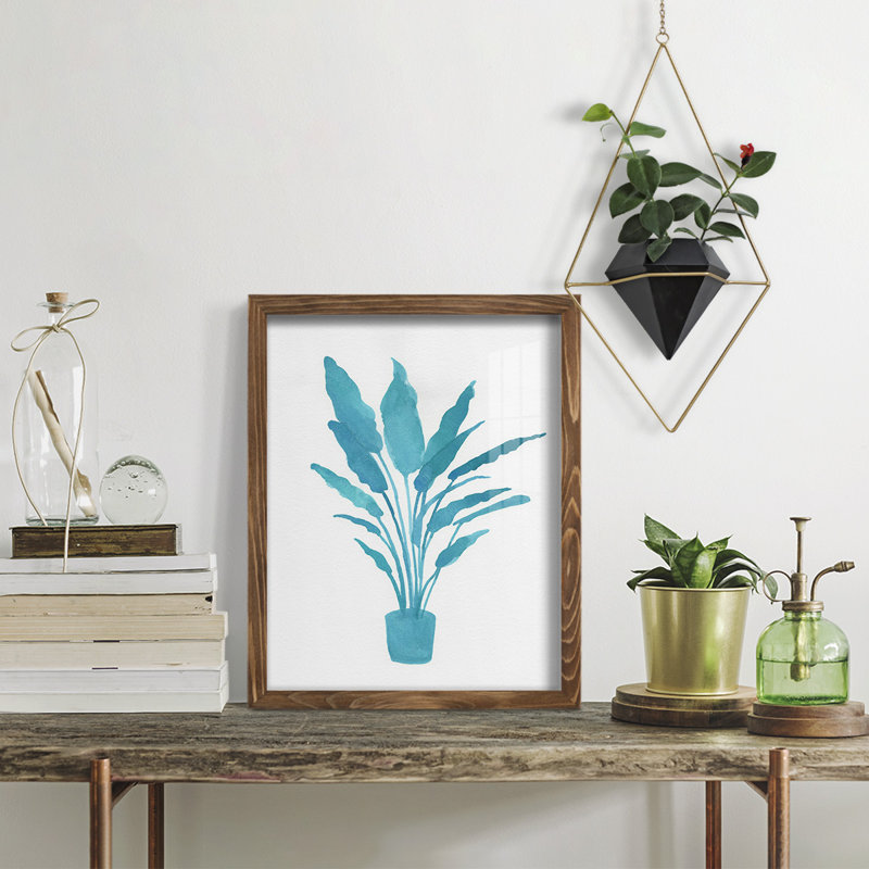 Watercolor House Plant I - reproduction de cadre photo simple, H 15 po x l 12 po x P 1 po, Noyer