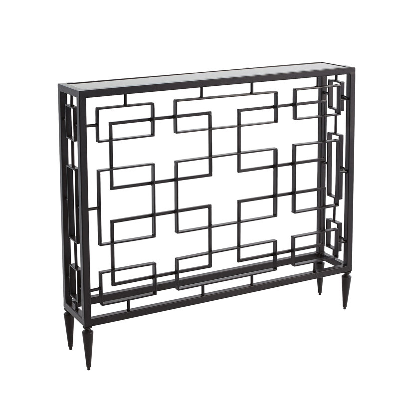 Futuristic Black Marble & Metal Open-Block Console with Storage