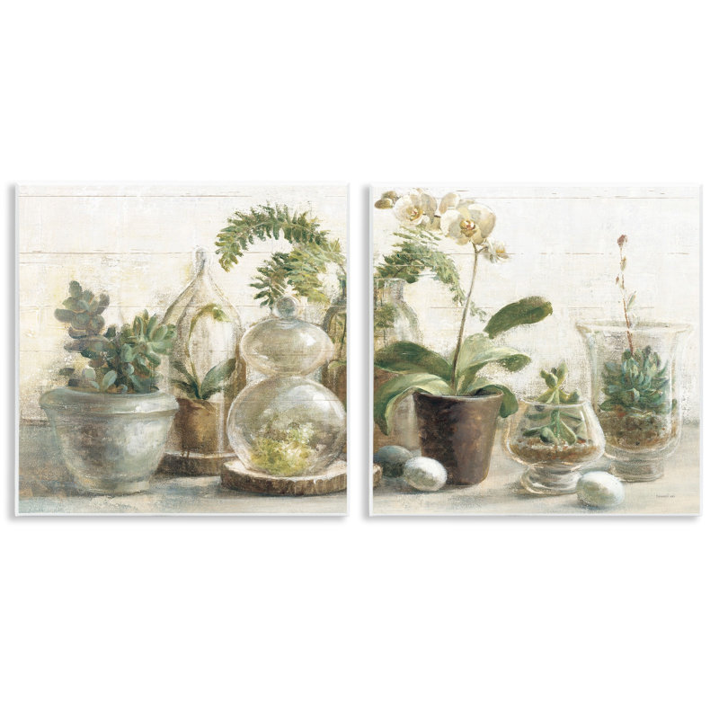 «Succulent House Plants Country Charm Green Brown» par Danhui Nai, ensemble de 2 reproductions d'impressions