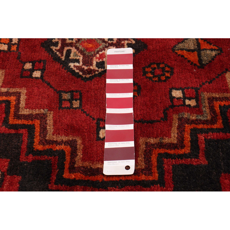 Tapis de couloir unique en laine noué à la main de style années 2000 4 pi 2 po x 8 pi 10 po en rouge / bleu marine foncé / beige Anieyah