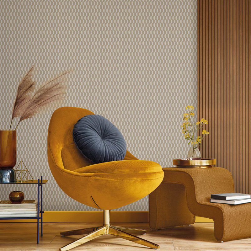 Papier peint texturé hexagonal élégant Honeycomb Grid, Brun