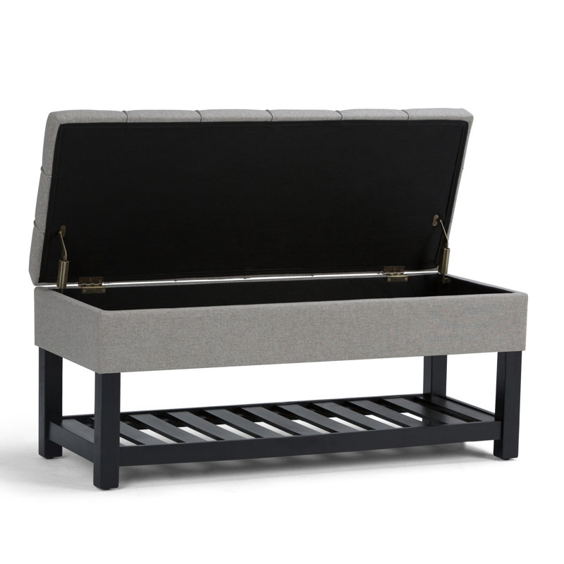 Saxon 43"W Tufted Transitional Storage Ottoman Bench with with Lift-Top Lid, Dove Grey, Linen Look Fabric