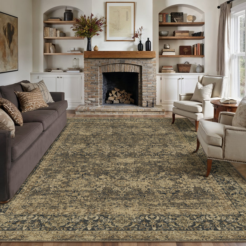 Tapis oriental lavable à la machine avec envers antidérapant Lough Vintage, Rectangle 9 pi x 12 pi