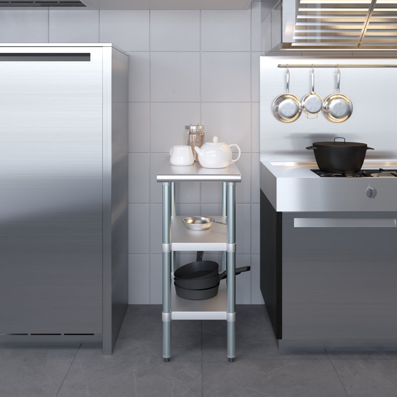 15" Stainless Steel Work Table with Galvanized Shelves