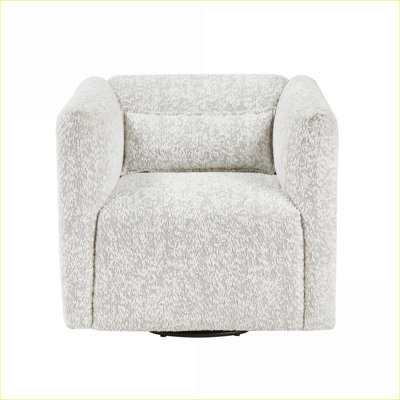 Fauteuil d'appoint pivotant rembourré en tissu jacquard beige, siège simple rembourré confortable avec coussin, structure en contreplaqué robuste pour le salon, adultes