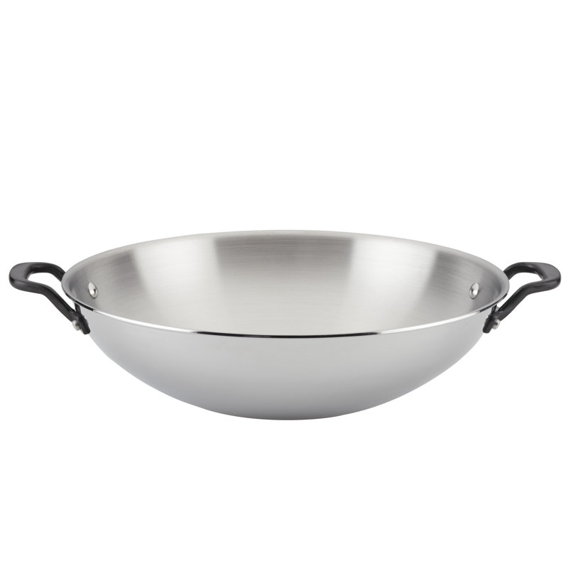 KitchenAid 5-Ply Clad Stainless Steel Induction Wok, 15-Inch, Polished Stainless Steel