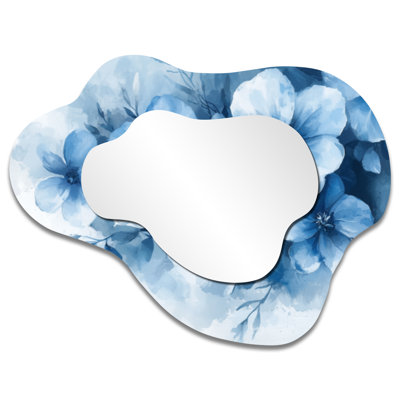 Blue Floral Cascade Of Poppies Flower I - Poppies Asymmetrical Wall Mirror, Traditional Vanity Mirror, Printed on Metal