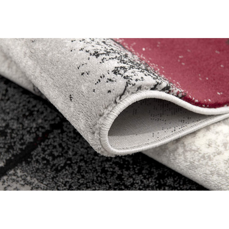 Korhan Black Burgundy And Gray Abstract Rug, Rectangle 5' x 8'