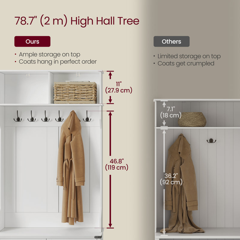 Arbre d'entrée Thirza de 39,4 po de largeur avec rangement pour chaussures, Blanc