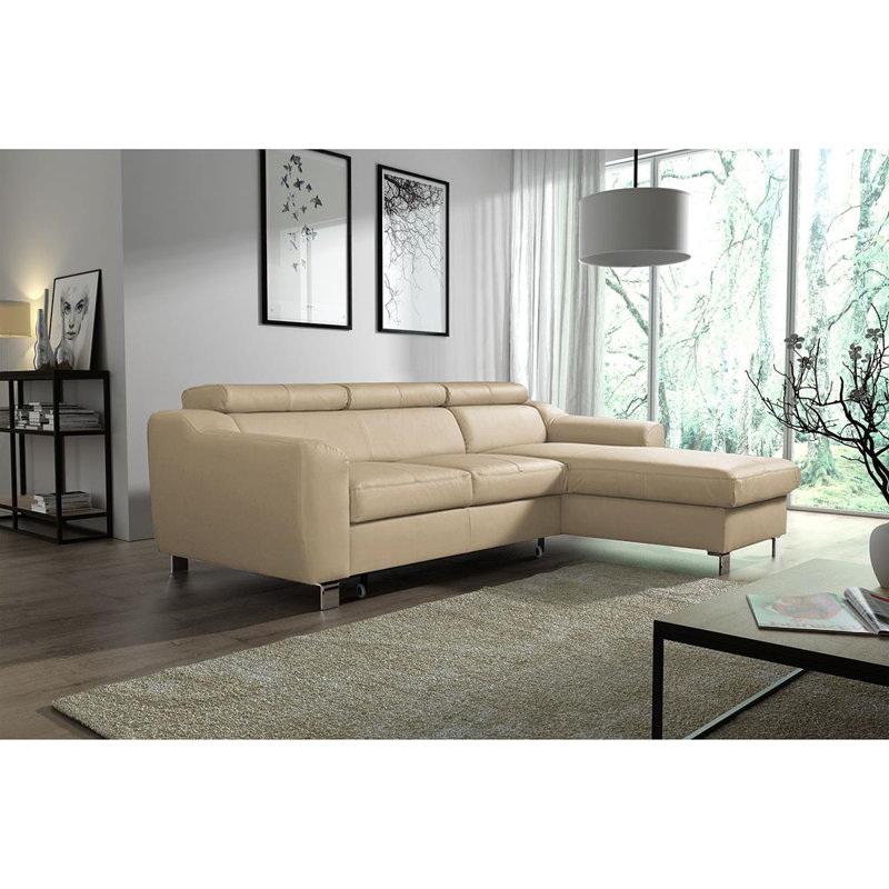 Avaiyah Leather Chaise Sofa with Sleeping Function and Storage, Right Hand Facing, Yes, Beige