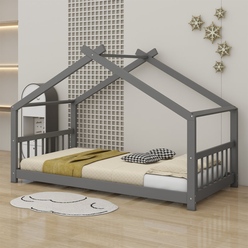 Lit en bois House House, gris, Simple