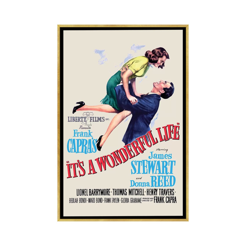 «It's a Wonderful Life» - Publicité imprimée, H 40 po x l 26 po x P 1,5 po, Aucun mat, Toile encadrée d'or