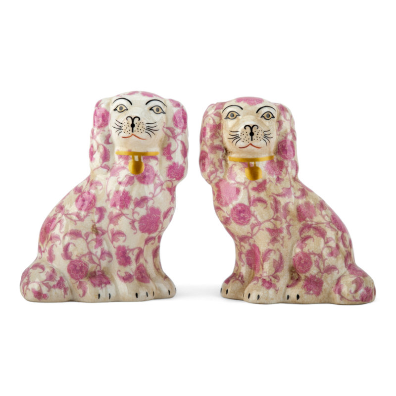 Staffordshire Style Dog Figurines – Pink Florets Small (Set of 2)