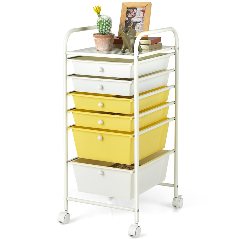 30'' H x 13'' W Utility Cart with Wheels, White/Yellow