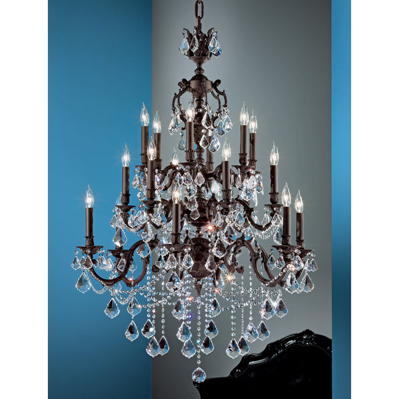 Lustree 18 lumières façon bougie/classique Fairhill, Bronze vieilli, Crystalique-Plus
