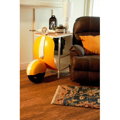 Yellow Wood And Metal Mini Scooter End or Side Table