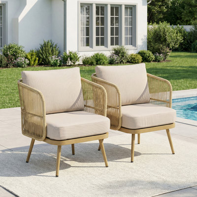 2-Piece Outdoor Patio Rattan Rope Armchair Set with Cushions