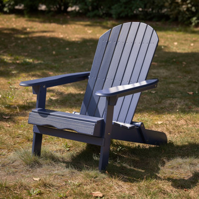 Libo Outdoor Adirondack Chair, Blue Acacia Wood Frame, Slat Panels