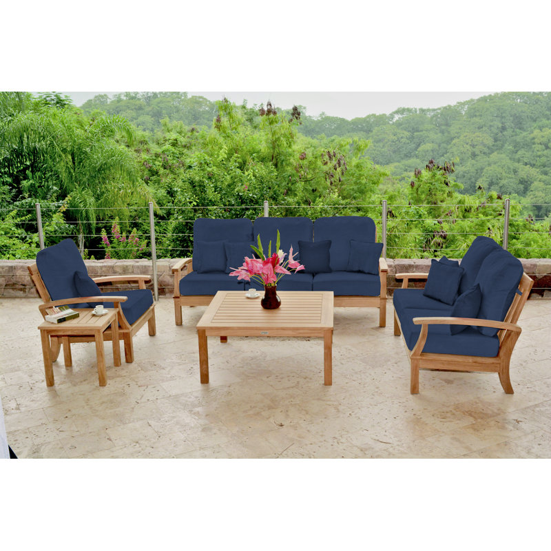 Monterey Teak Outdoor Deep Seating Lounge Chair, Navy
