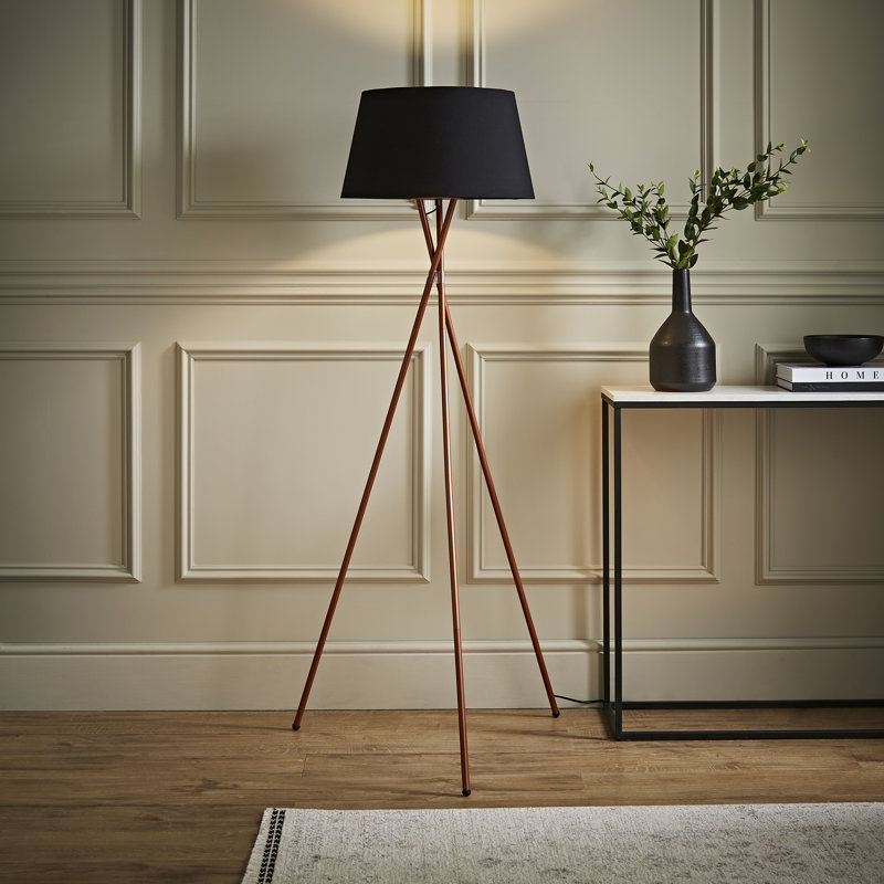 Anan Camden Tripod Copper Floor Lamp with Aspen Shade, Black, 164"", No