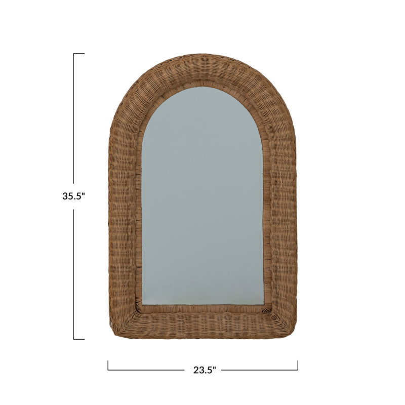 Miroir mural arqué en rotin et bois récupéré, naturel