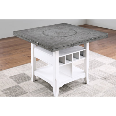 Table haute moderne, ronde ou carrée, blanc antique et gris, avec rangement intégré, idéale pour les salles à manger.