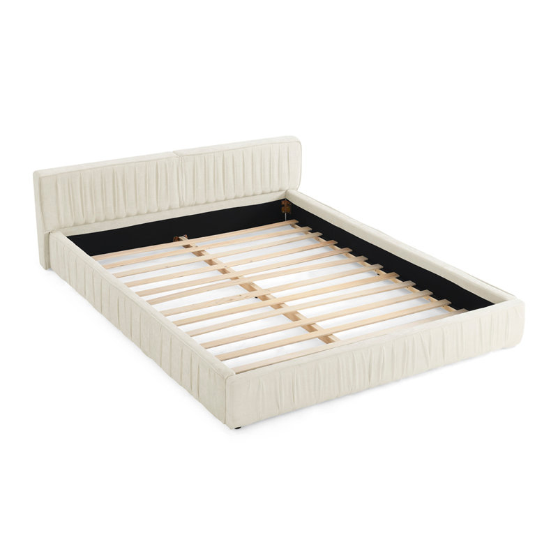 Structure de lit tapissier avec tissu en chenille et conception plissée, lit plateforme avec tête de lit, aucun sommier nécessaire