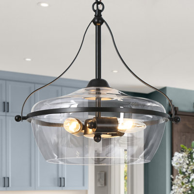 3-Light Black Modern Small Dimmable Drum Chandelier