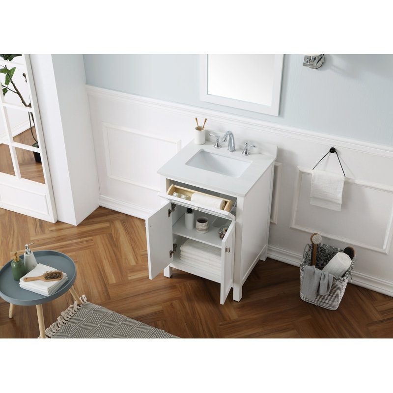 Ensemble de meuble-lavabo simple autoportant 24 po avec comptoir et lavabo Juniper, Blanc