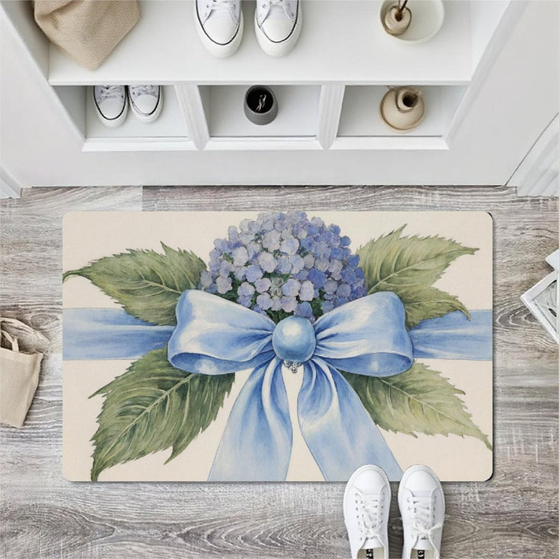 Paillasson bleu hydrangea pour l'extérieur et l'intérieur, 36 po x 24 po