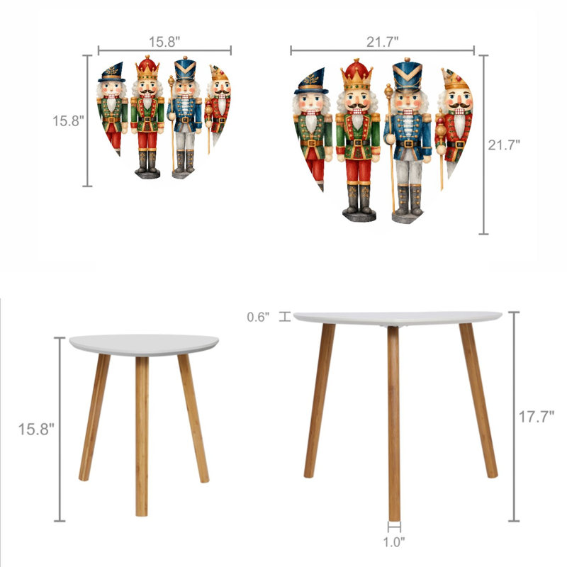 Ensemble de 2 tables basses triangulaires gigognes à l'aquarelle dessinés à la main avec quatre casse-noisettes différents