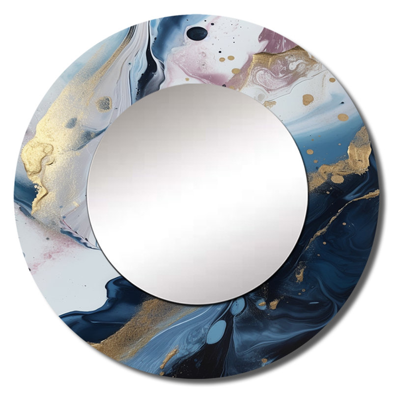 Phare de Phare bleu et blanc énigmatique II - miroir décoratif en marbre, 36 po x 36 po