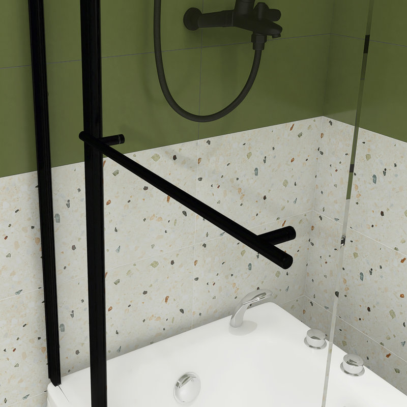 Porte de baignoire pivotante demi-cadre l 34 po x H 56 po au fini noir mat