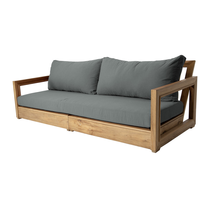 Crelake 107 " W Teak Solid Wood Patio Sofa with Cushions, Canvas Regatta Sunbrella® Canvas