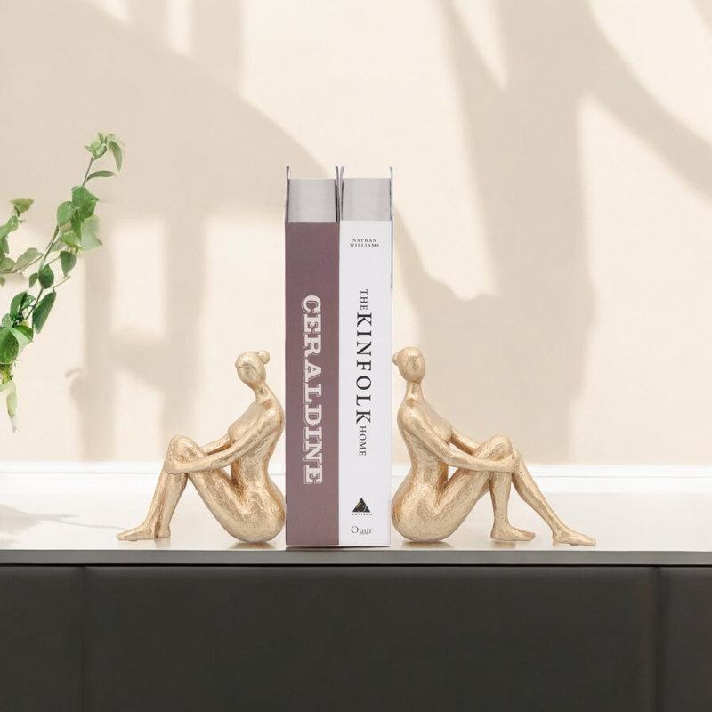 Modern Seated Figurine Bookends for Home Decor - Decorative Book Ends for Bookshelf Decor, Office Desk, or Shelf Styling - Set of 2