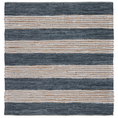 Gered Vintage Leather Hand Woven Leather/Jute Striped Rug in Dark Gray/Brown