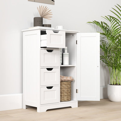 Highland Dunes Small Entryway Accent Cabinet with Doors and 4 Drawers White for Living Room