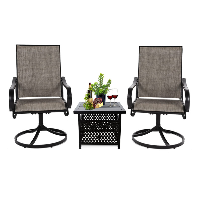 Ensemble de meubles de patio 3 pièces Ensemble de bistro pivotant Ensemble de meubles de chaise d'extérieur en métal Ensemble de conversation avec table basse avec trou pour parasol…