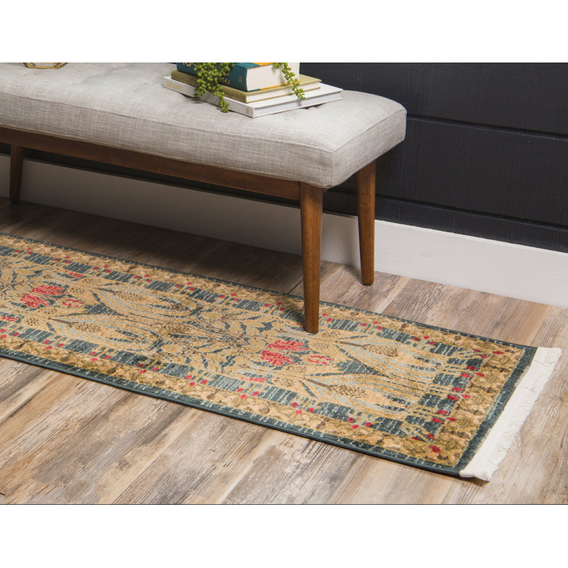 Tapis carré en polypropylène tissé à la machine en rouge / brun / bleu Akane, Tapis de couloir 2 pi x 6 pi