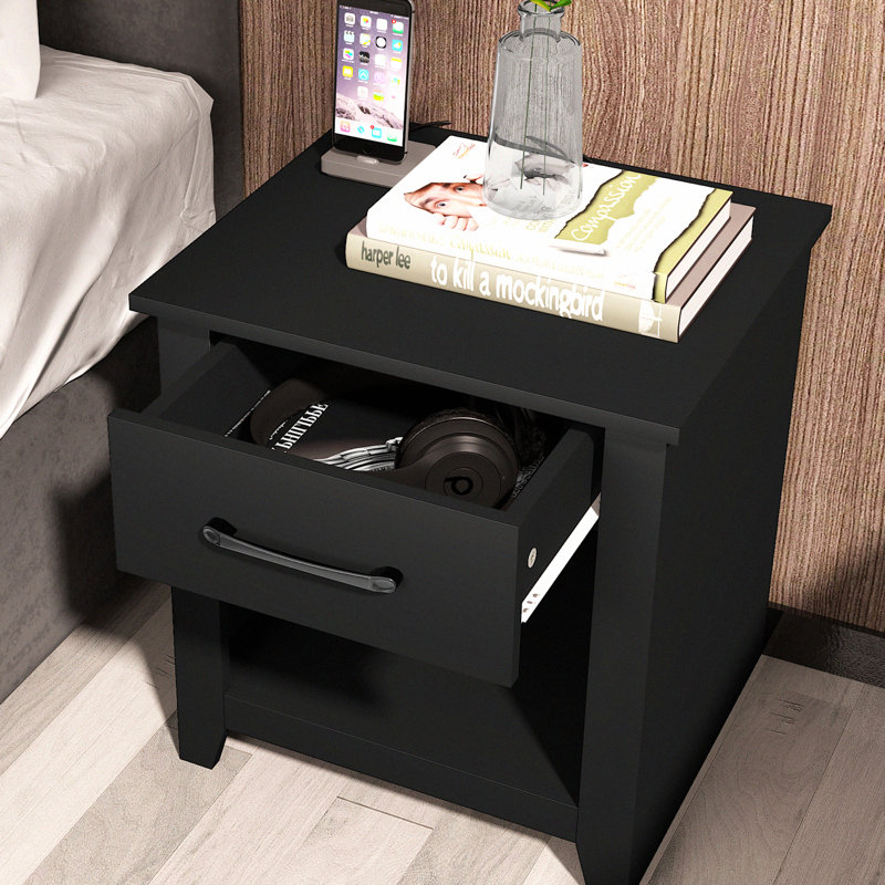 Walter 20.3" 1 Drawer Nightstand, Matte Black