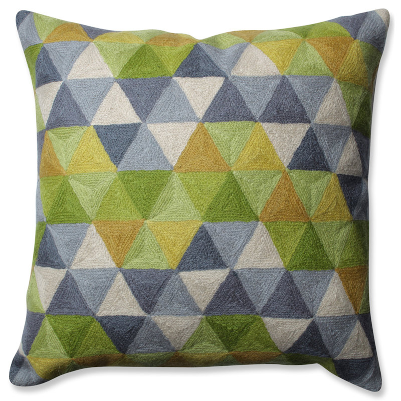 Green and Gray Embroidered Wool Blend Square Throw Pillow